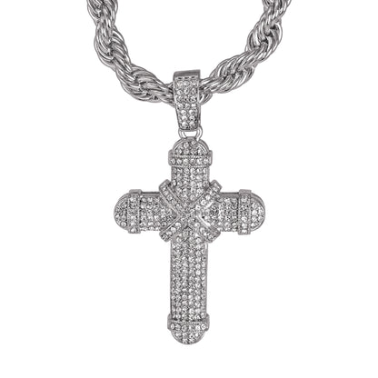 Iced Large Cross Pendant with 8mm Rope Chain 24" - HC-8068