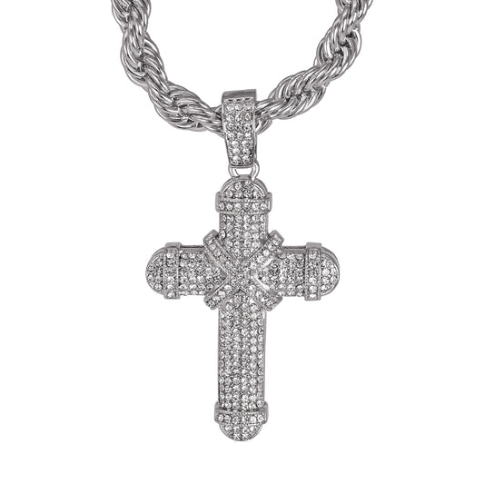 Iced Large Cross Pendant with 8mm Rope Chain 24" - HC-8068