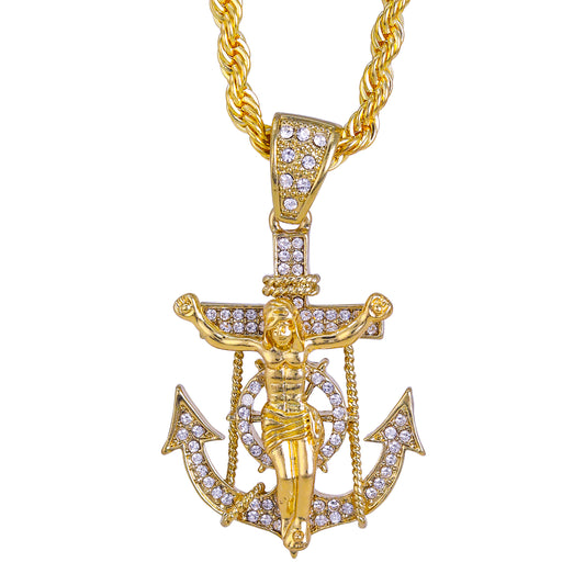 Iced Large Jesus Cross Pendant with 8mm Rope Chain 24" - HC-8069