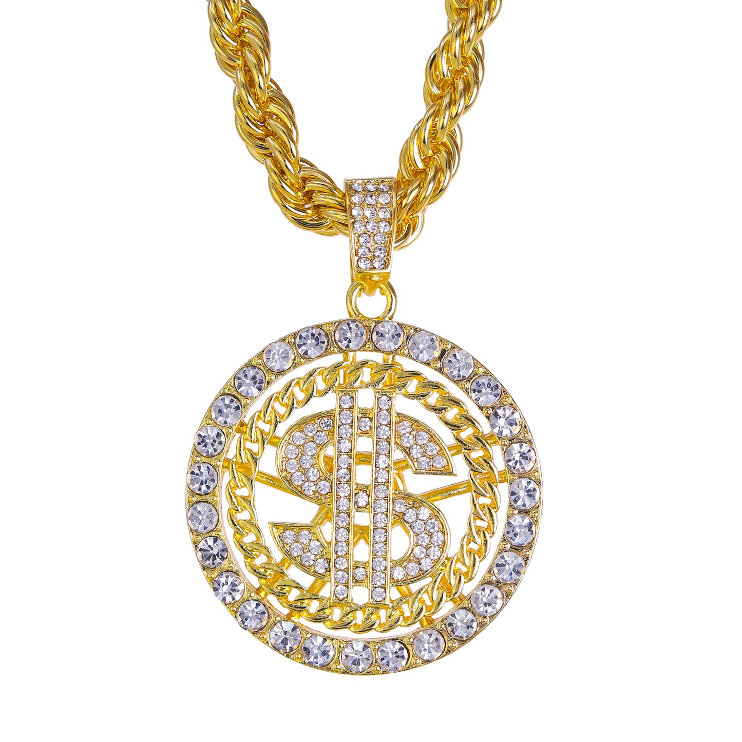 Iced Large Money Pendant with 8mm Rope Chain 24" - HC-8070