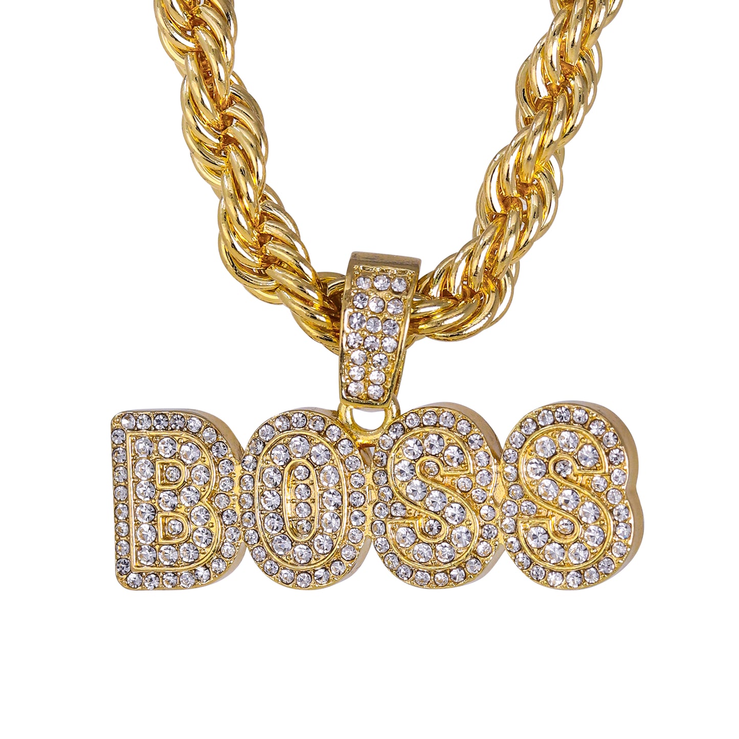 Iced Large Boss Pendant with 8mm Rope Chain 24" - HC-8071