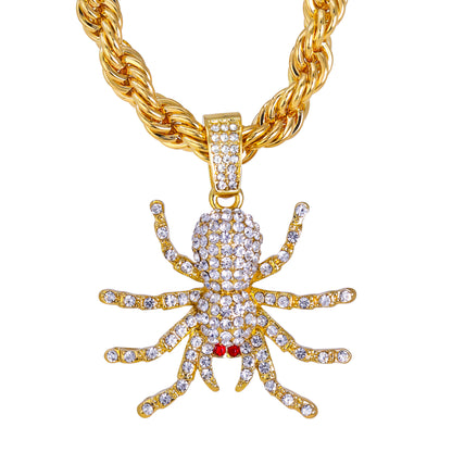 Iced Large Spider Pendant with 8mm Rope Chain 24" - HC-8073