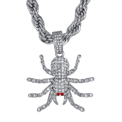 Iced Large Spider Pendant with 8mm Rope Chain 24" - HC-8073