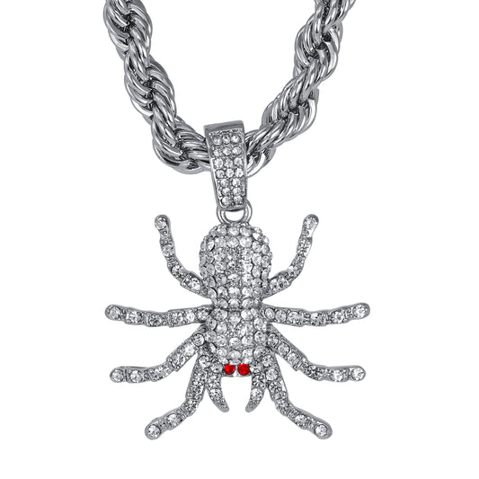 Iced Large Spider Pendant with 8mm Rope Chain 24" - HC-8073