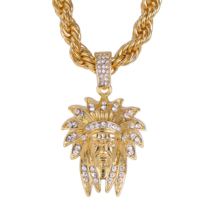 Iced Large Tribal Pendant with 8mm Rope Chain 24" - HC-8074