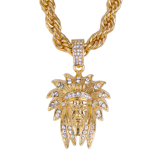 Iced Large Tribal Pendant with 8mm Rope Chain 24" - HC-8074