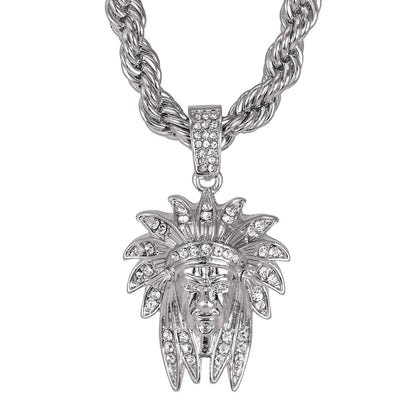 Iced Large Tribal Pendant with 8mm Rope Chain 24" - HC-8074