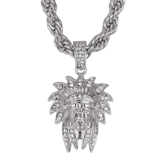 Iced Large Tribal Pendant with 8mm Rope Chain 24" - HC-8074