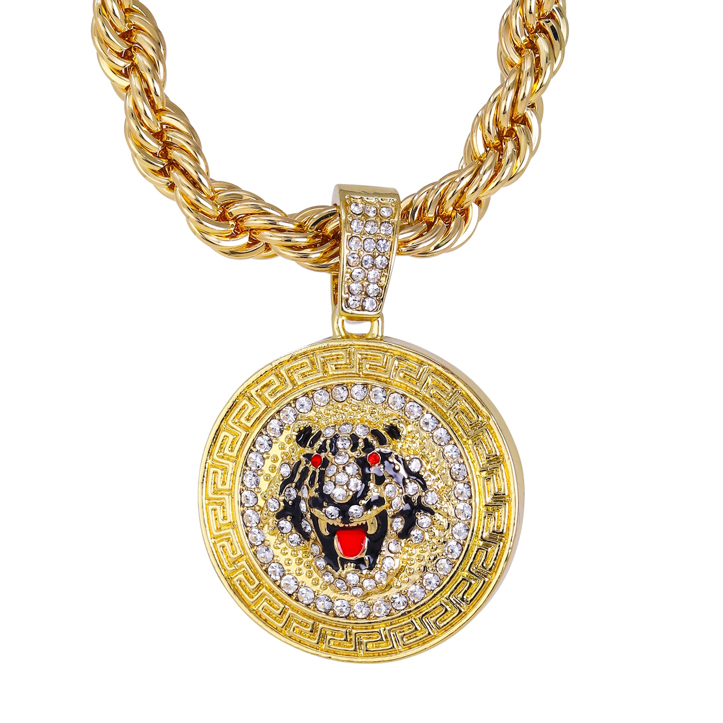 Iced Large Tiger Pendant with 8mm Rope Chain 24" - HC-8075