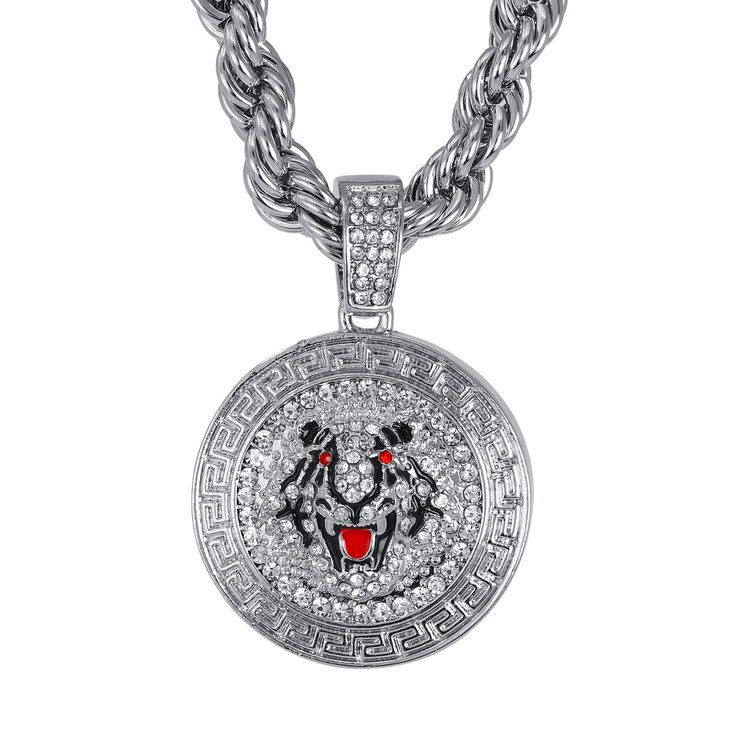 Iced Large Tiger Pendant with 8mm Rope Chain 24" - HC-8075