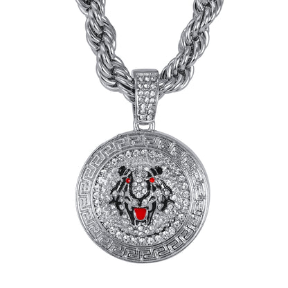 Iced Large Tiger Pendant with 8mm Rope Chain 24" - HC-8075