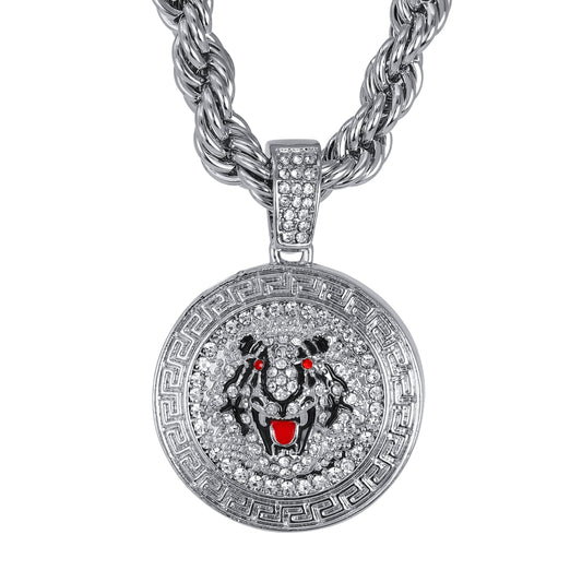 Iced Large Tiger Pendant with 8mm Rope Chain 24" - HC-8075