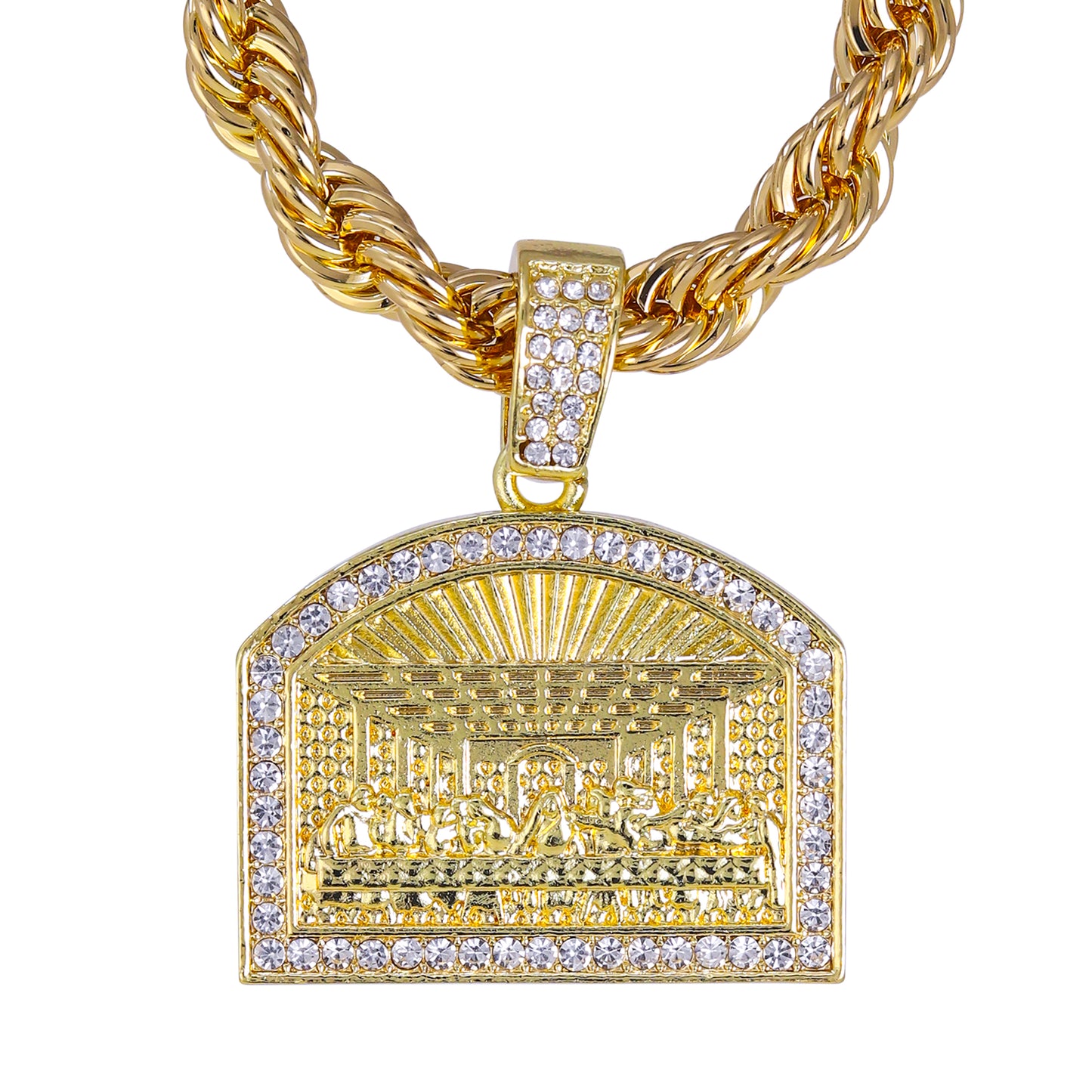 Iced Large Last Supper Pendant with 8mm Rope Chain 24" - HC-8076