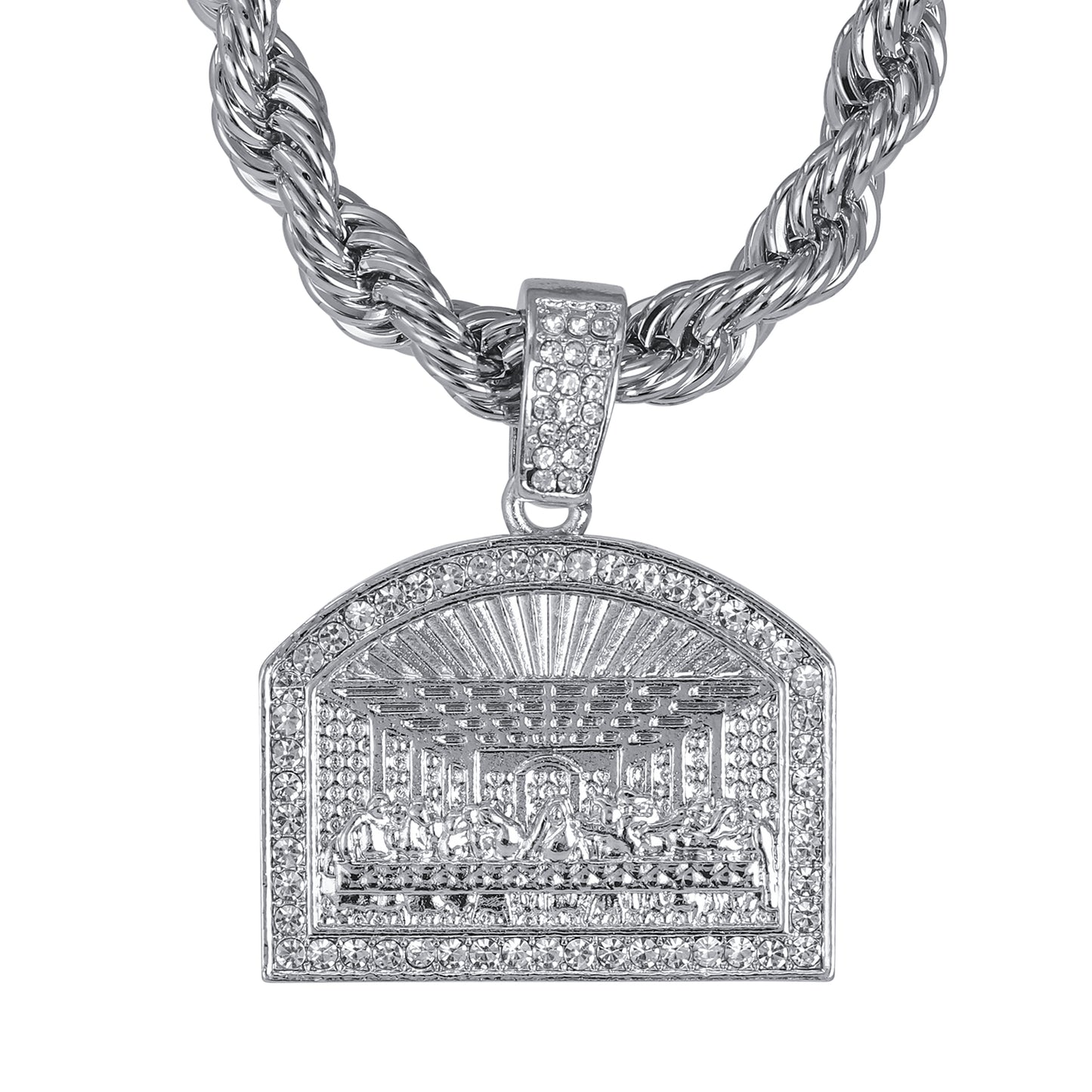 Iced Large Last Supper Pendant with 8mm Rope Chain 24" - HC-8076