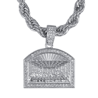 Iced Large Last Supper Pendant with 8mm Rope Chain 24" - HC-8076