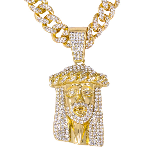 Iced Large Jesus Pendant with 12mm Iced Cuban Chain - HC-9003