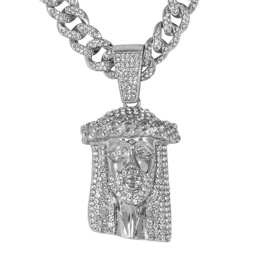 Iced Large Jesus Pendant with 12mm Iced Cuban Chain - HC-9003