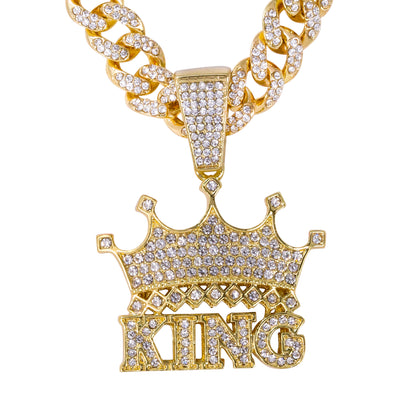 Iced Large King Pendant with 12mm Iced Cuban Chain - HC-9007