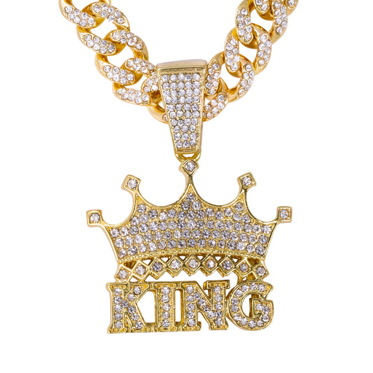 Iced Large King Pendant with 12mm Iced Cuban Chain - HC-9007