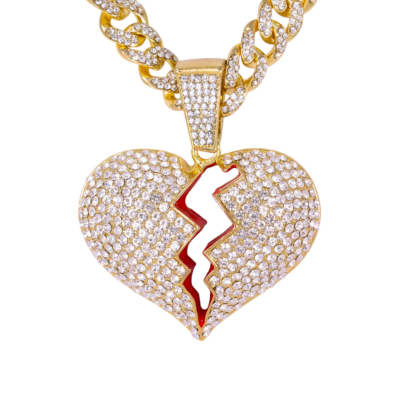 Iced Large Heart Pendant with 12mm Iced Cuban Chain - HC-9008