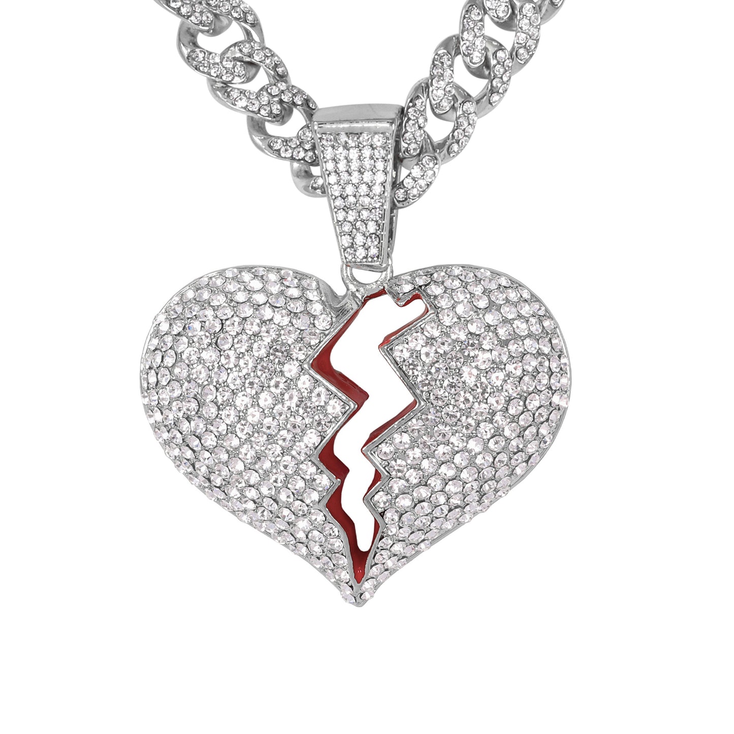 Iced Large Heart Pendant with 12mm Iced Cuban Chain - HC-9008