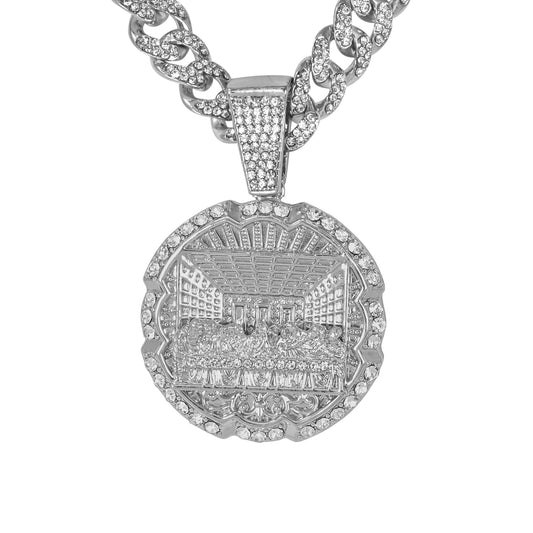 Iced Large Last-Supper Pendant with 12mm Iced Cuban Chain - HC-9010