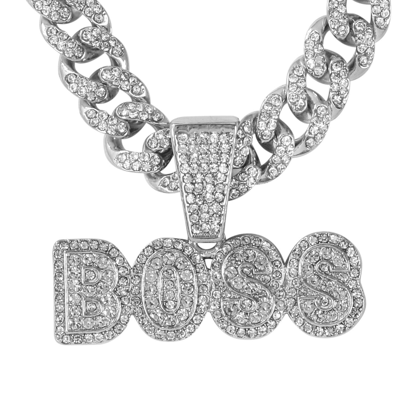 Iced Large Boss Pendant with 12mm Iced Cuban Chain - HC-9014