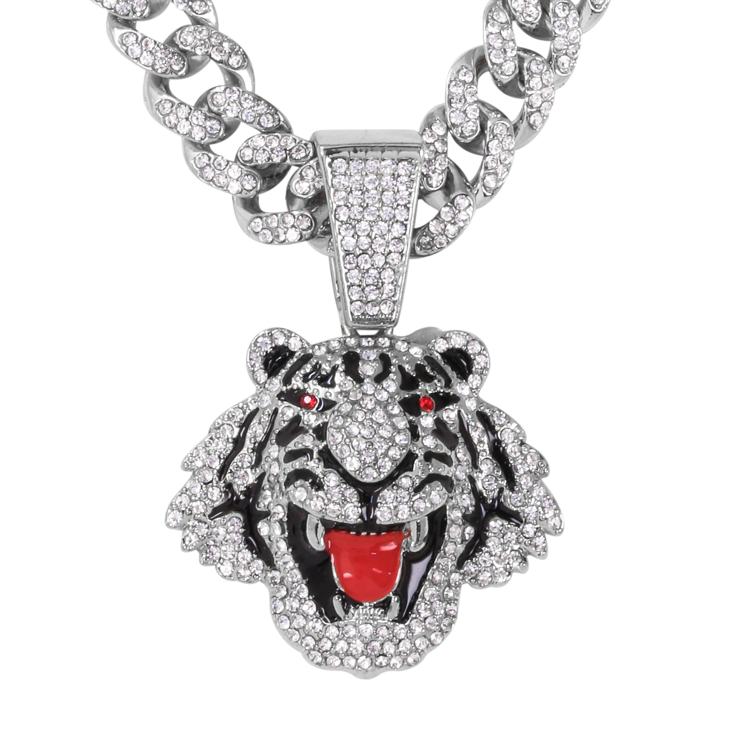 Iced Large Tiger Pendant with 12mm Iced Cuban Chain - HC-9015