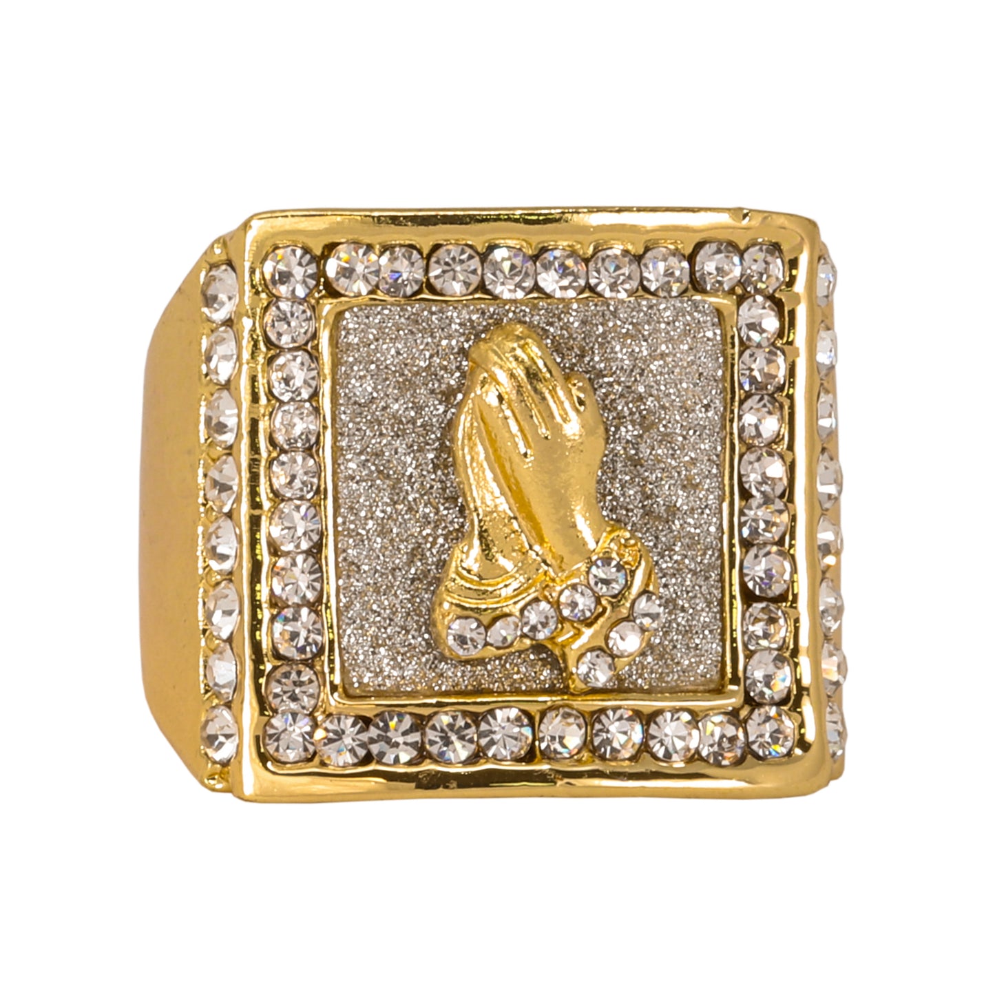 Mens One Size Iced Out Praying Hands Ring - HR-22
