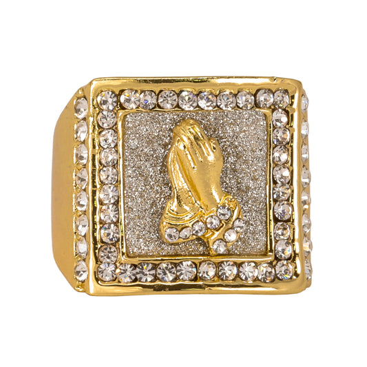 Mens One Size Iced Out Praying Hands Ring - HR-22