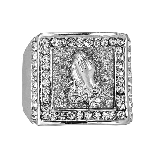 Mens One Size Iced Out Praying Hands Ring - HR-22