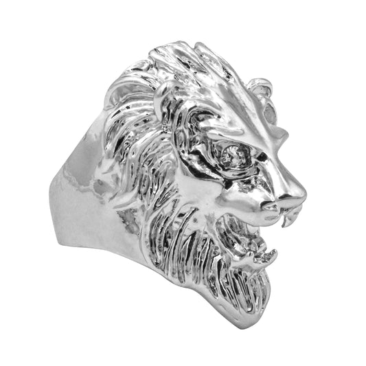 Mens One Size Iced Out Lion Ring - HR-40