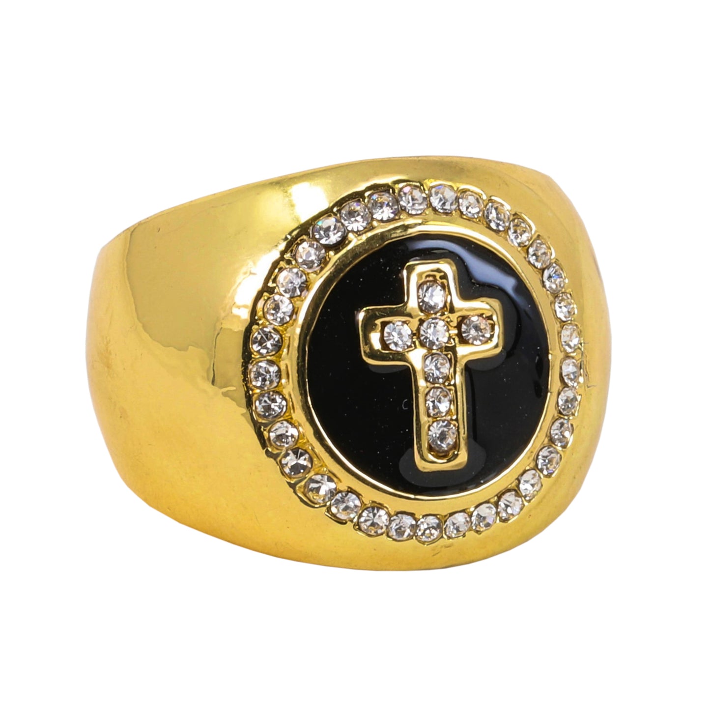 Mens One Size Iced Out Cross Ring - HR-41