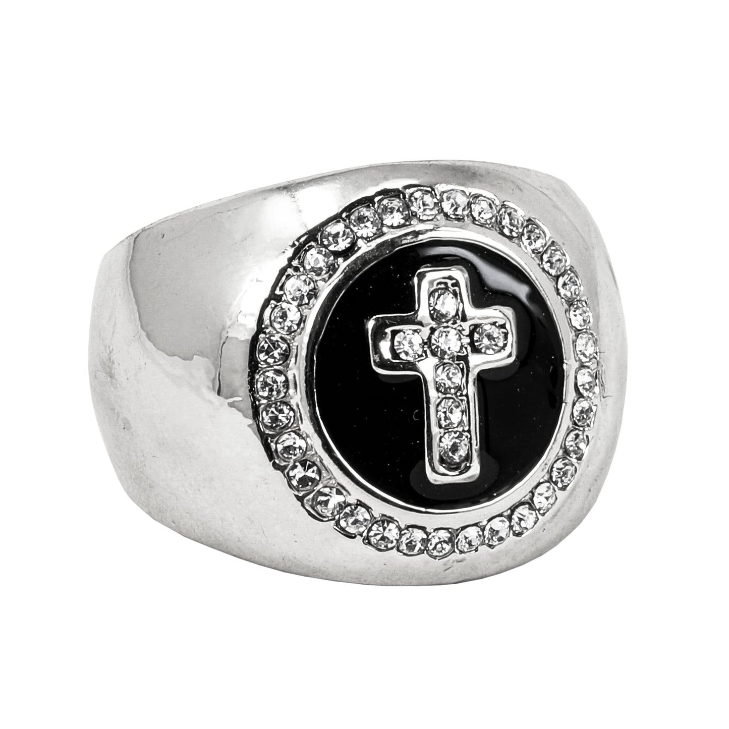 Mens One Size Iced Out Cross Ring - HR-41