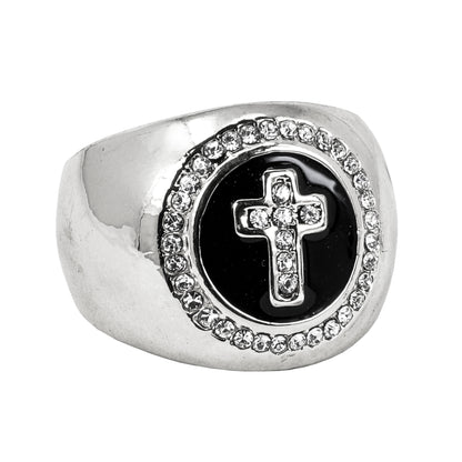 Mens One Size Iced Out Cross Ring - HR-41