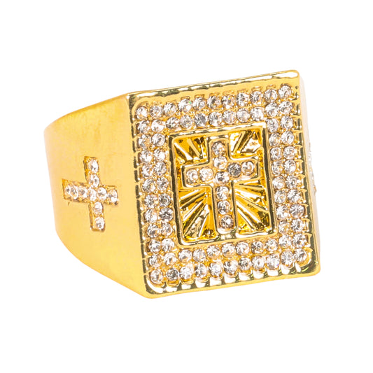 Mens One Size Iced Out Cross Square Ring - HR-42