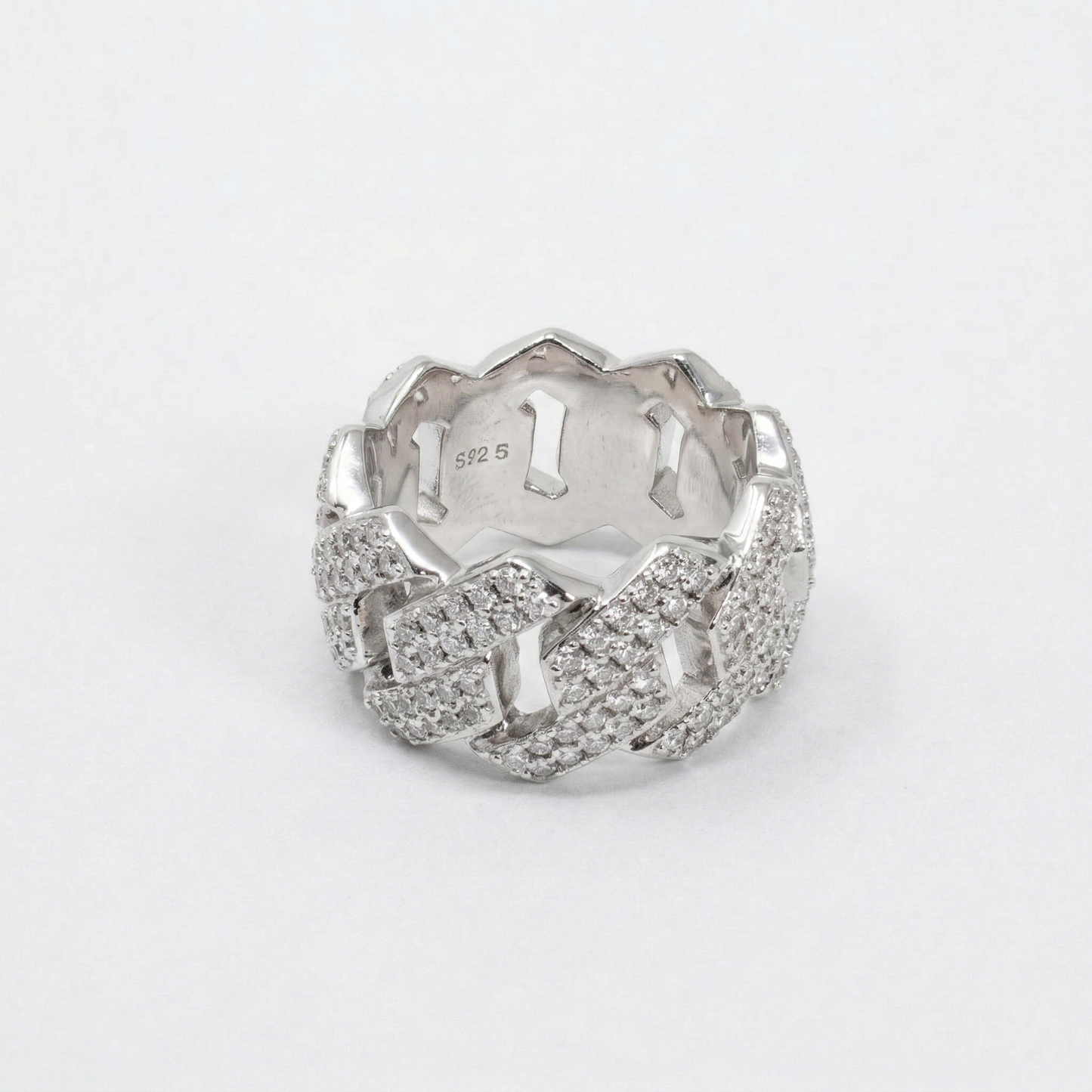 Iced Out 3.4CT Moissanite Cuban Link Ring in Premium Sterling Silver