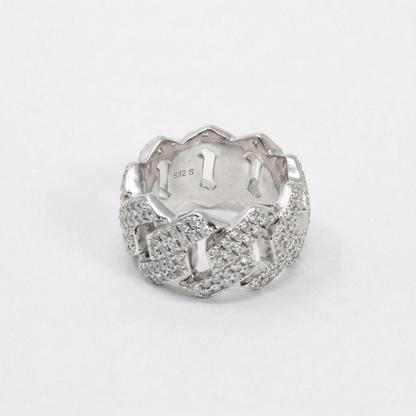Iced Out 3.4CT Moissanite Cuban Link Ring in Premium Sterling Silver