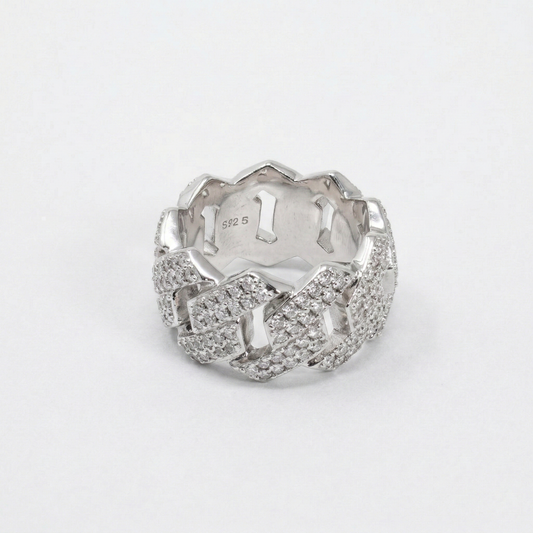Iced Out 3.4CT Moissanite Cuban Link Ring in Premium Sterling Silver