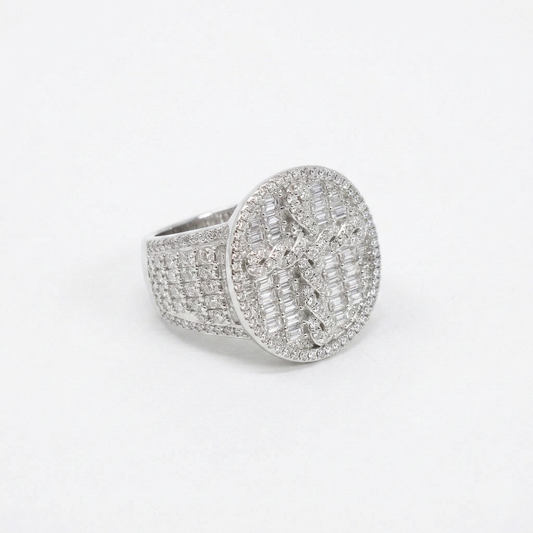Iced Out 3.66CT Moissanite Round Braided Cross Ring in Premium Sterling Silver