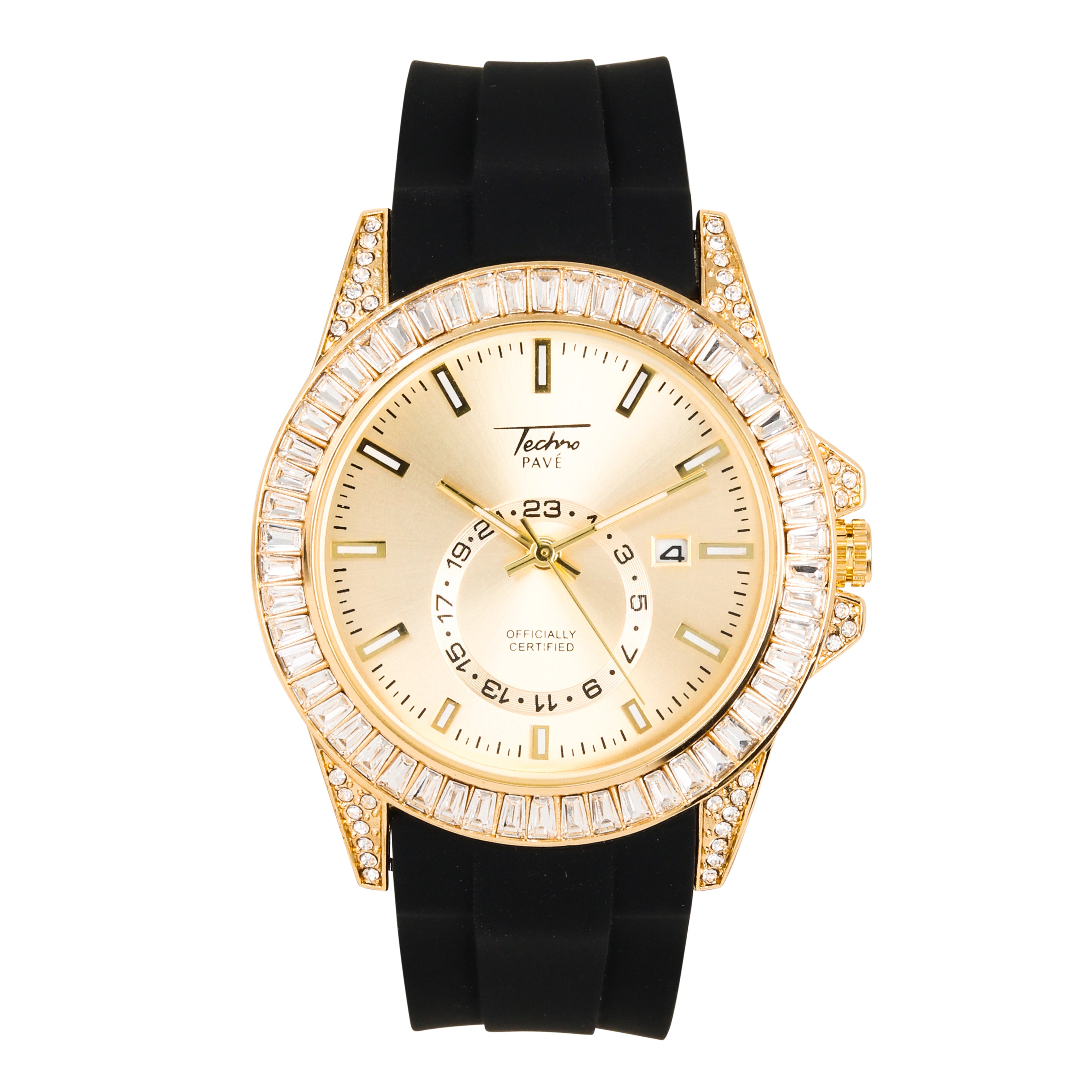 Men's Baguette Iced Out Watch 42mm Gold - Silicon Band