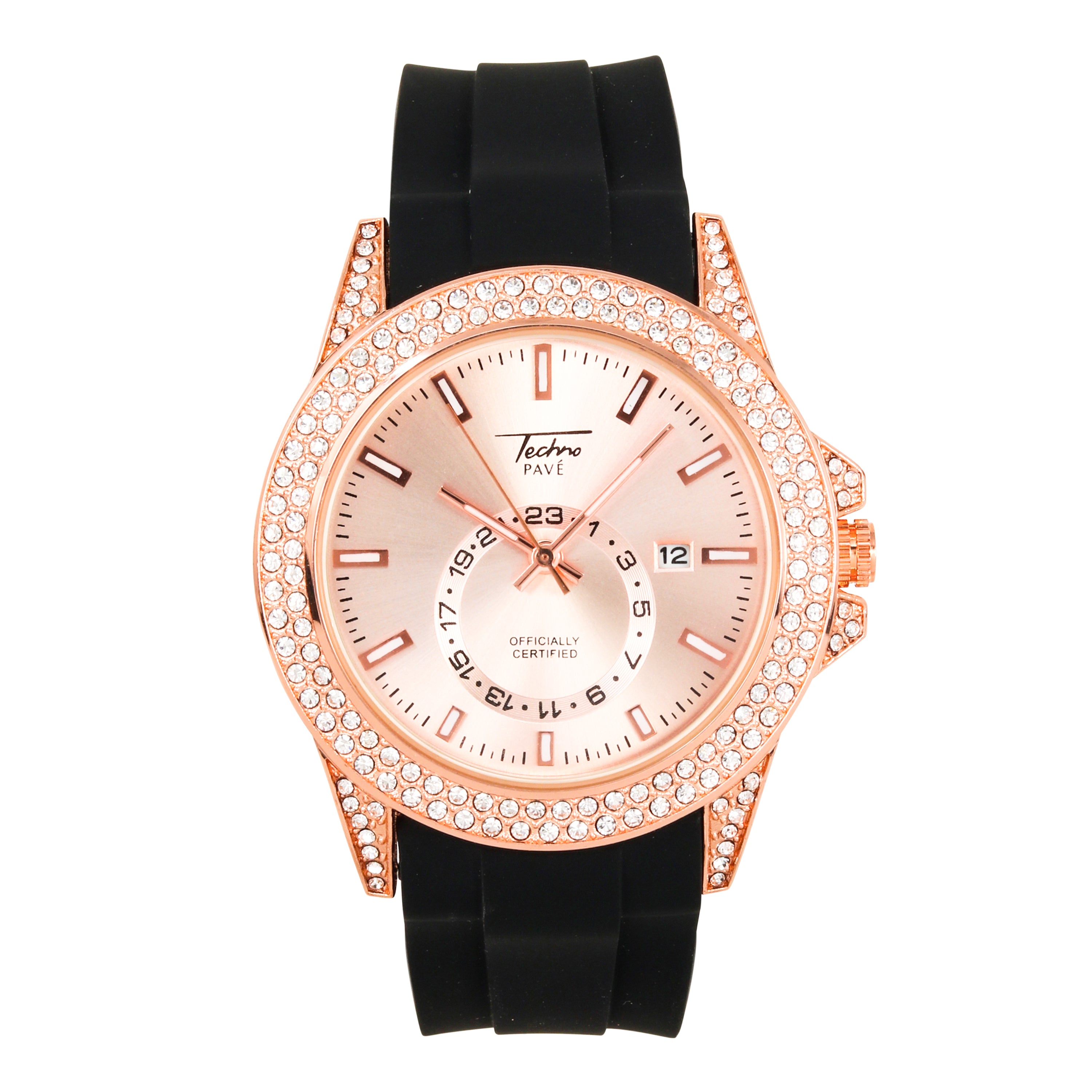 Men's Iced Out Watch 42mm Rose - Silicon Band