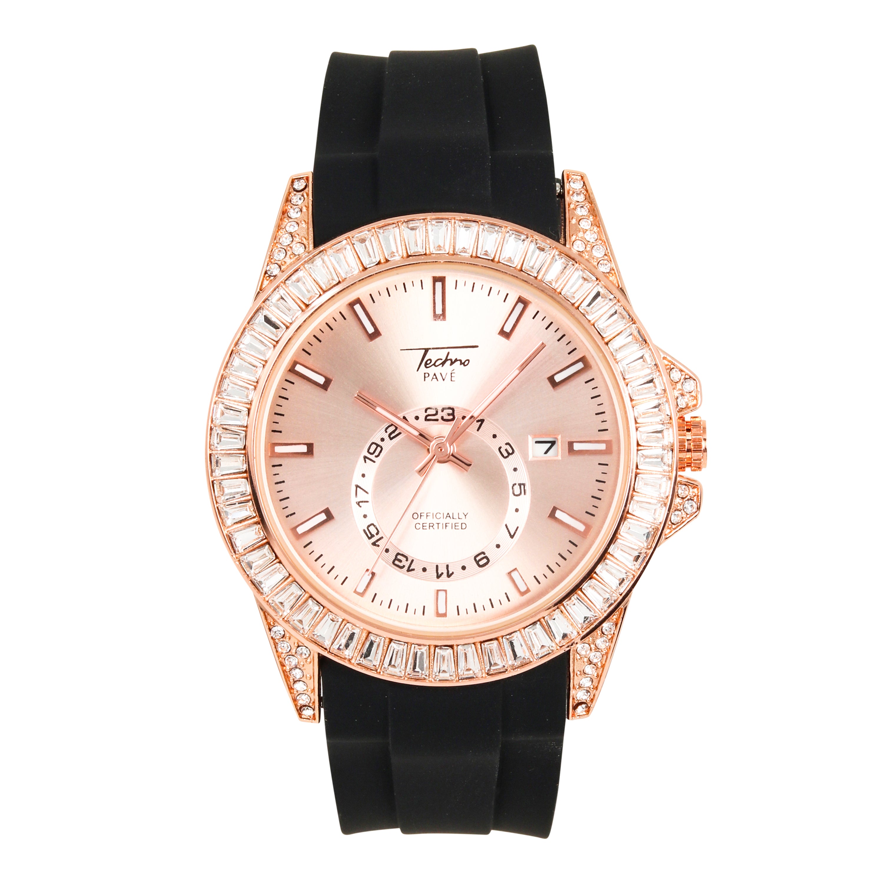 Men's Baguette Iced Out Watch 42mm Rose Gold - Silicon Band