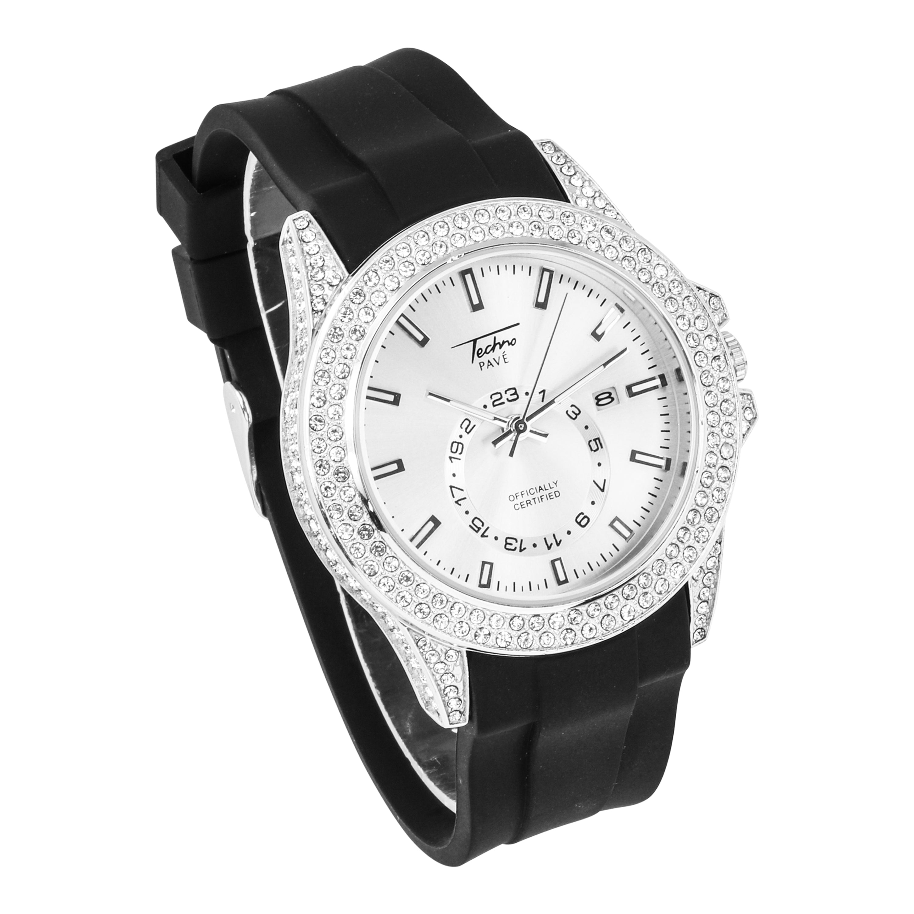 Men's Iced Out Watch 42mm Silver - Silicon Band