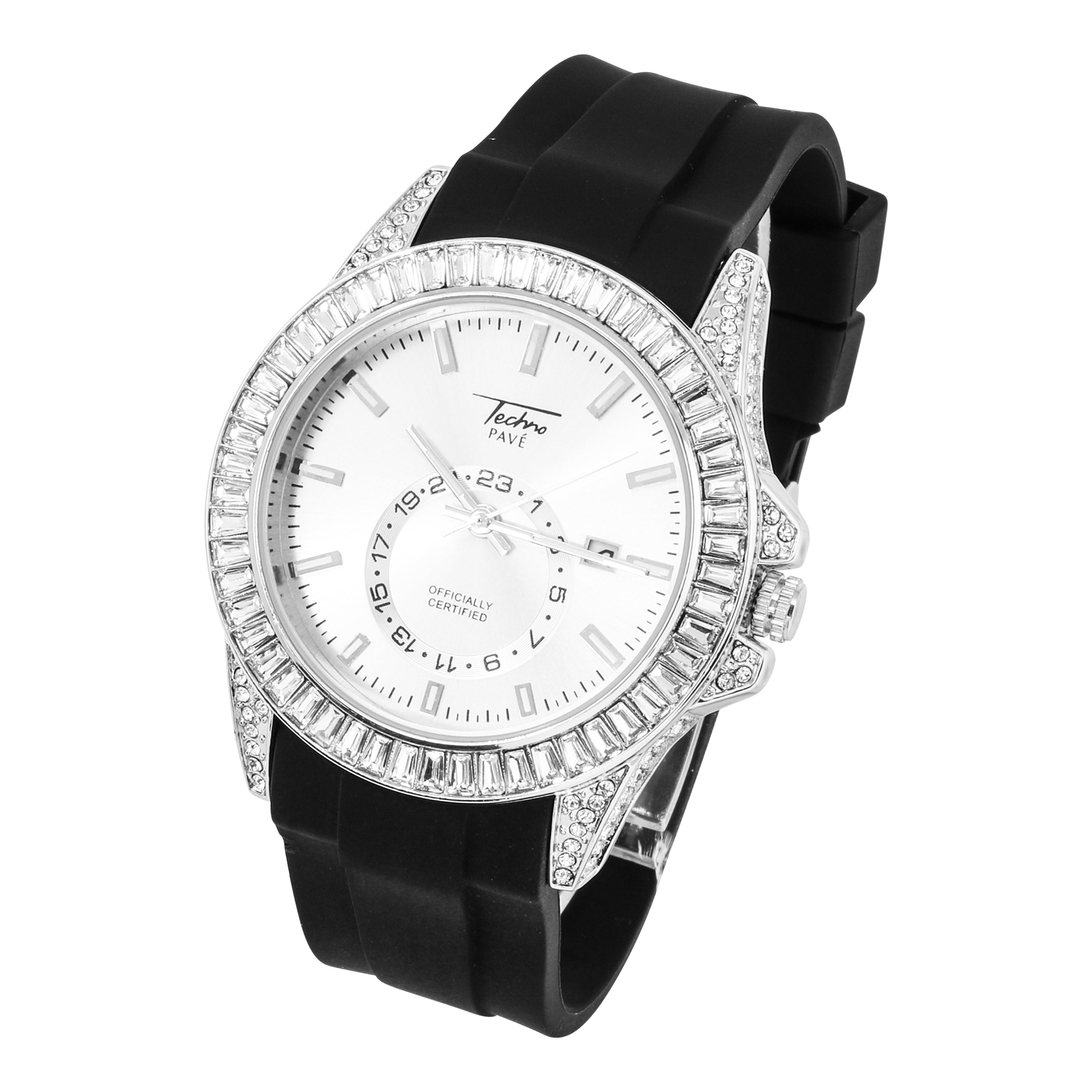 Men's Baguette Iced Out Watch 42mm Silver - Silicon Band