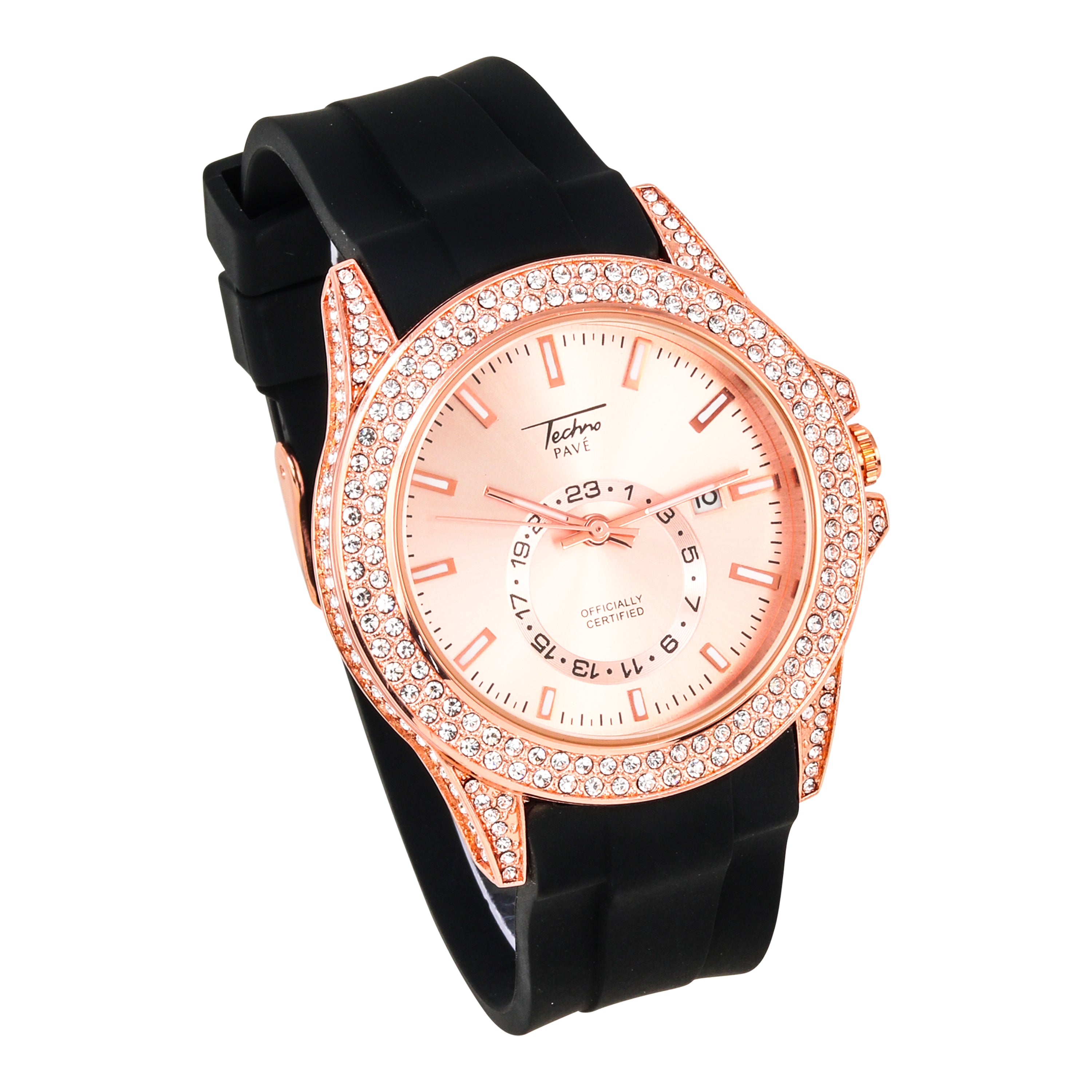 Men's Iced Out Watch 42mm Rose - Silicon Band