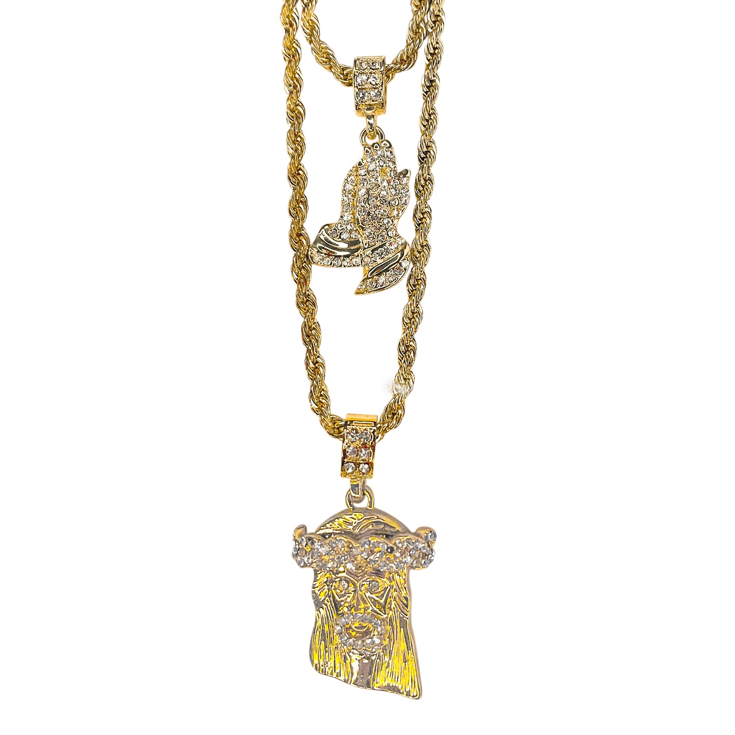 Iced Medium Pendant 2on Necklace Set - MHC-01