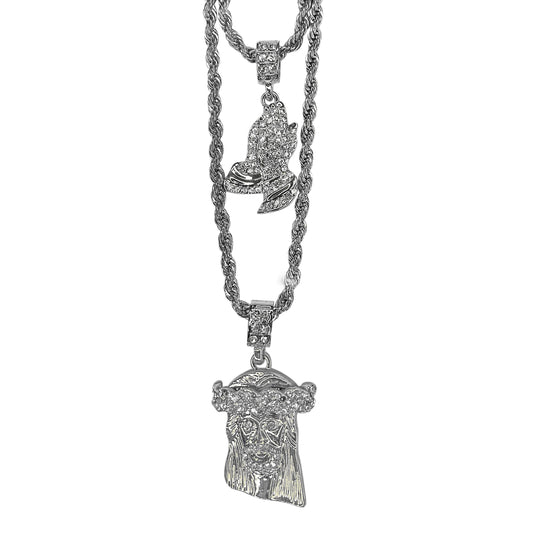 Iced Medium Pendant 2on Necklace Set - MHC-01