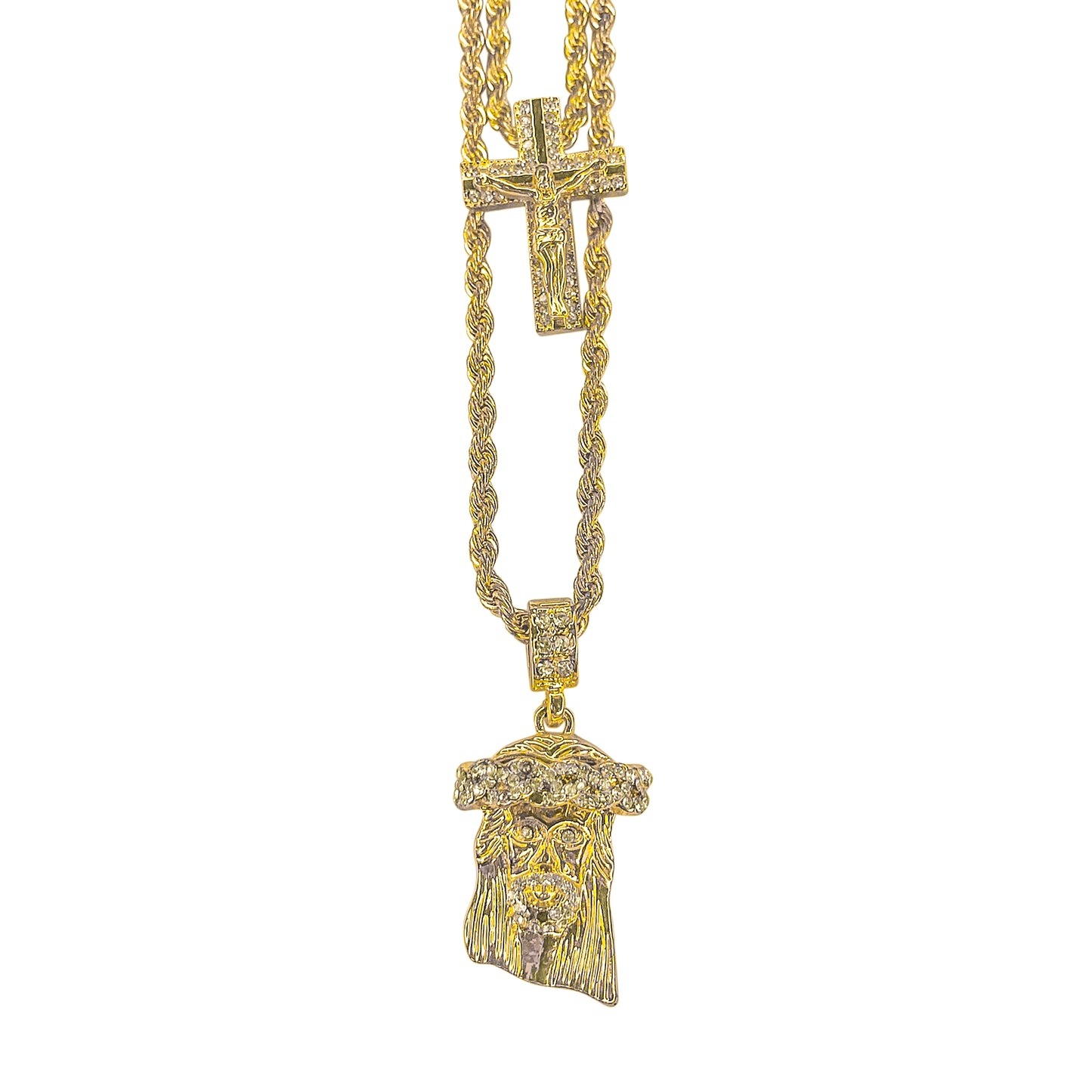 Iced Medium Pendant 2on Necklace Set - MHC-05