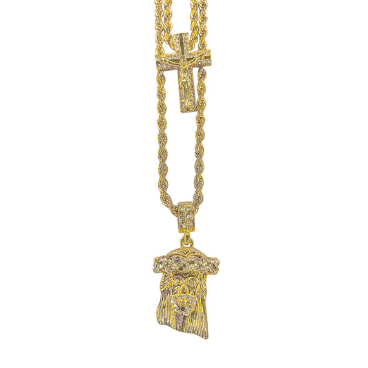 Iced Medium Pendant 2on Necklace Set - MHC-05